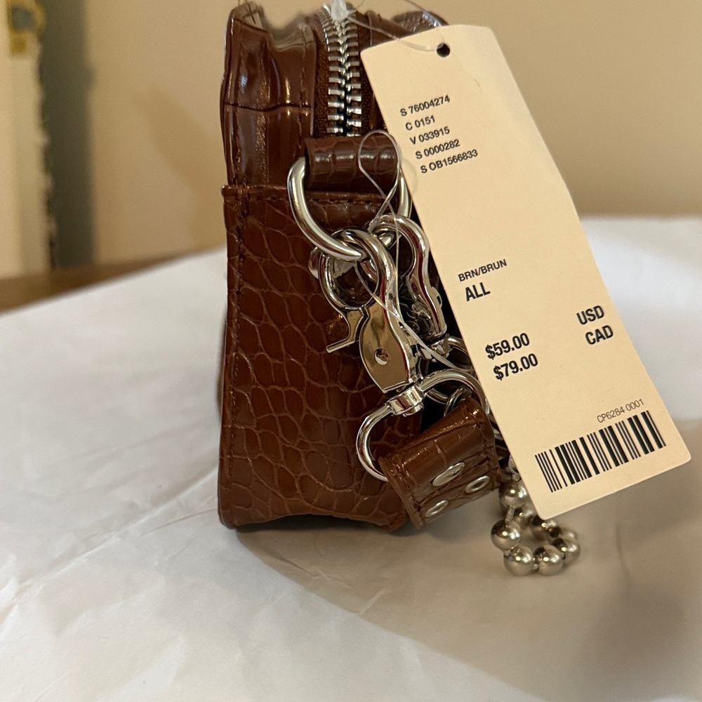 Urban Outfitters Brown Croc-Embossed Crossbody Bag - Picture 7 of 13